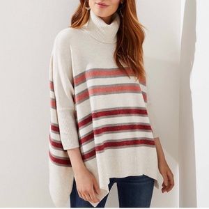LOFT cream w/ orange stripe poncho sweater